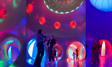 The colourful Luminarium: Myriad, a labyrinth installation of tunnels and domes each with unique colour and light.