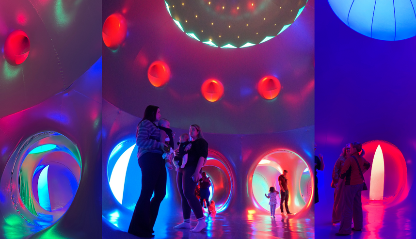 The colourful Luminarium: Myriad, a labyrinth installation of tunnels and domes each with unique colour and light.