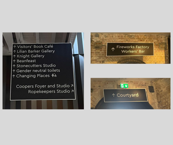 Examples of signage at Woolwich Works