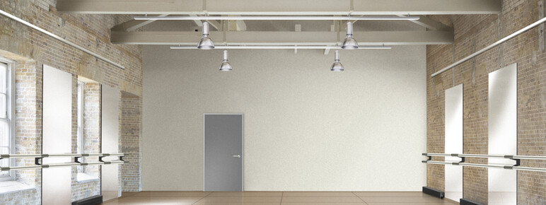 A render of Rope Keepers studio, the room has brick walls, exposed beams and a wooden floor